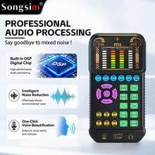 Songsim-M1 Portable Handheld Sound Card Kit, Supports OTG Lossless Transmission, Reverb Adjustment, Volume Control, Bluetooth Accompaniment, Portable Multi-Function Sound Card, Equipped With Lavalier Microphone, Plug And Play, Suitable For Outdoor Live Streaming, Recording, Singing, Streaming, Podcasting - Multicolor - View 3