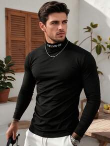 ALTZTAR Men's Minimalist Half-High Neck Printed T-Shirt, Suitable For Spring/Summer Commute And Casual Wear - Black - View 1