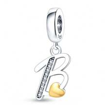 1pc S925 Sterling Silver Letter Pendant, Rhinestone Inlaid Dual Color Heart Design, 26 English Letters Available, Exquisite Hollow Craftsmanship, Original Bracelet Necklace DIY Pendant Chain Jewelry Making, Personalized Name Identifier Accessory, Suitable For Daily Wear And Holiday Gifts, Comes With Elegant Gift Box - Silver - View 30