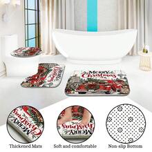 1pc/4pcs Country Farmhouse Style Christmas Red Truck Pattern Multi-Functional Bathroom Decor Shower Curtain Set, Free 12 Hooks, Premium Holiday Atmosphere, Bathroom Mat, U-Shaped Bath Mat And Round Toilet Lid Cover, Suitable For All Scenes Decoration Bathroom Set - Rustic Farmhouse Christmas Red Truck - View 6