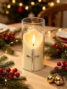 2pcs Holiday Atmosphere Hot-Selling Religious Series Cross Cup Candle Electronic Candle Atmosphere Light Bar Hotel Romantic Confession Proposal Guide Light LED Decoration Prop Light Suitable For Multi-Scene Arrangement Decoration - Beige - View 4