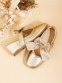 Elegant Bow Mary Jane Flats For Girls, Suitable For Middle And Older Children, For Indoor Parties And Events In Autumn/Winter, To Pair With Dresses - Gold - View 6