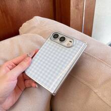 Ốp lưng điện thoại khung bạc mạ điện họa tiết kẻ caro Macaron cho iPhone Duo/18, phong cách tối giản tươi mới, dạng gập chia đôi, bao phủ toàn diện, chống rơi bảo vệ máy - Màu xanh nhạt - Xem 5