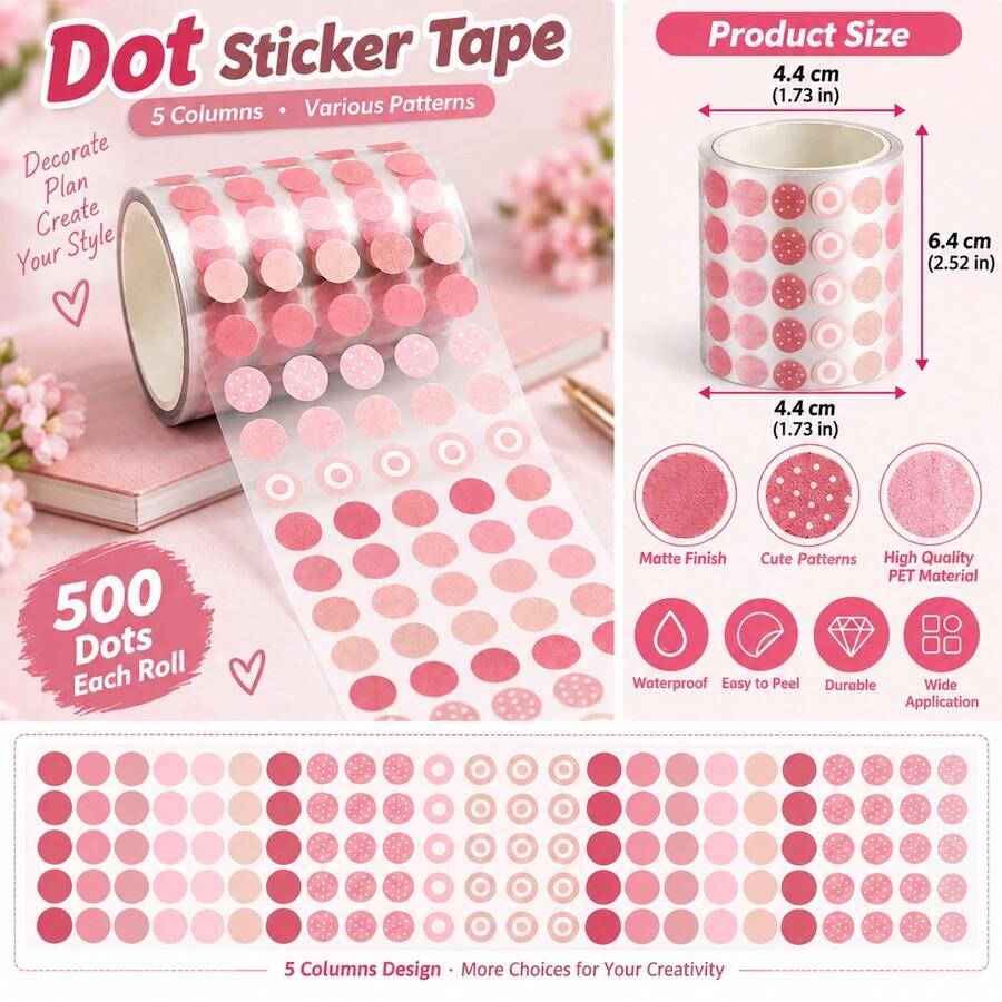 3m/Roll PET Polka Dot Washi Tape, Notebook Marker Stickers, Packaging Decoration Stickers, Daily Planner Check-Off Stickers, Ins Style Basic Material Scrapbook Stickers - Multicolor - View 1