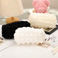 Cream Puff Pencil Case Niche Large Capacity Solid Color Soft Fufu Beautiful Ins Style Makeup Bag Stationery Pouch Large Grid Puff Pencil Case - Multicolor - View 2