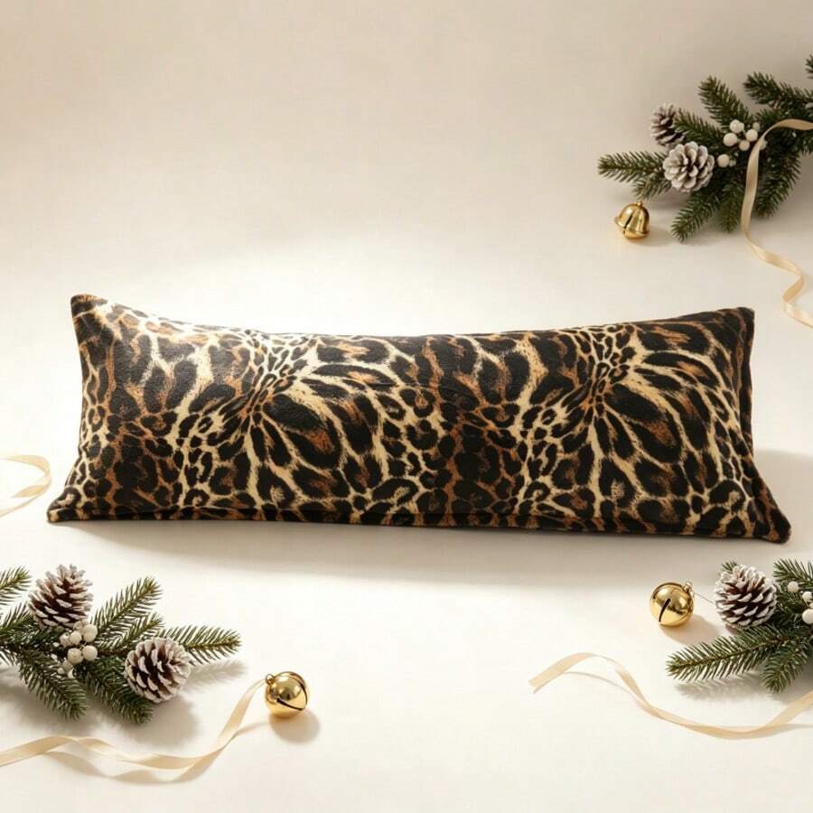 1PC Leopard Print Milk Velvet Long Body Pillowcase, Zipper Closure Design, Decorative Pillowcase Only, No Filling Included - Leopard Print - View 1