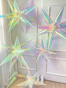 10/2pcs Colorful Transparent Explosion Star Water Drop Cone-Shaped Aluminum Foil Balloons, Perfect For Party Decoration, Birthday, Wedding, Graduation, Anniversary, New Year, Photo Booth Props, Home Party Decor - Iridescent - View 1