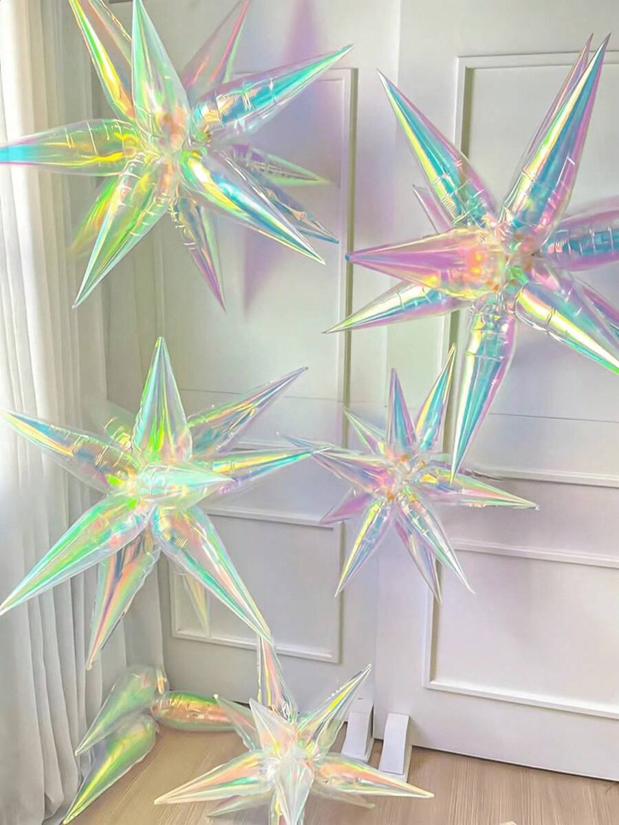 10/2pcs Colorful Transparent Explosion Star Water Drop Cone-Shaped Aluminum Foil Balloons, Perfect For Party Decoration, Birthday, Wedding, Graduation, Anniversary, New Year, Photo Booth Props, Home Party Decor - Iridescent - View 1