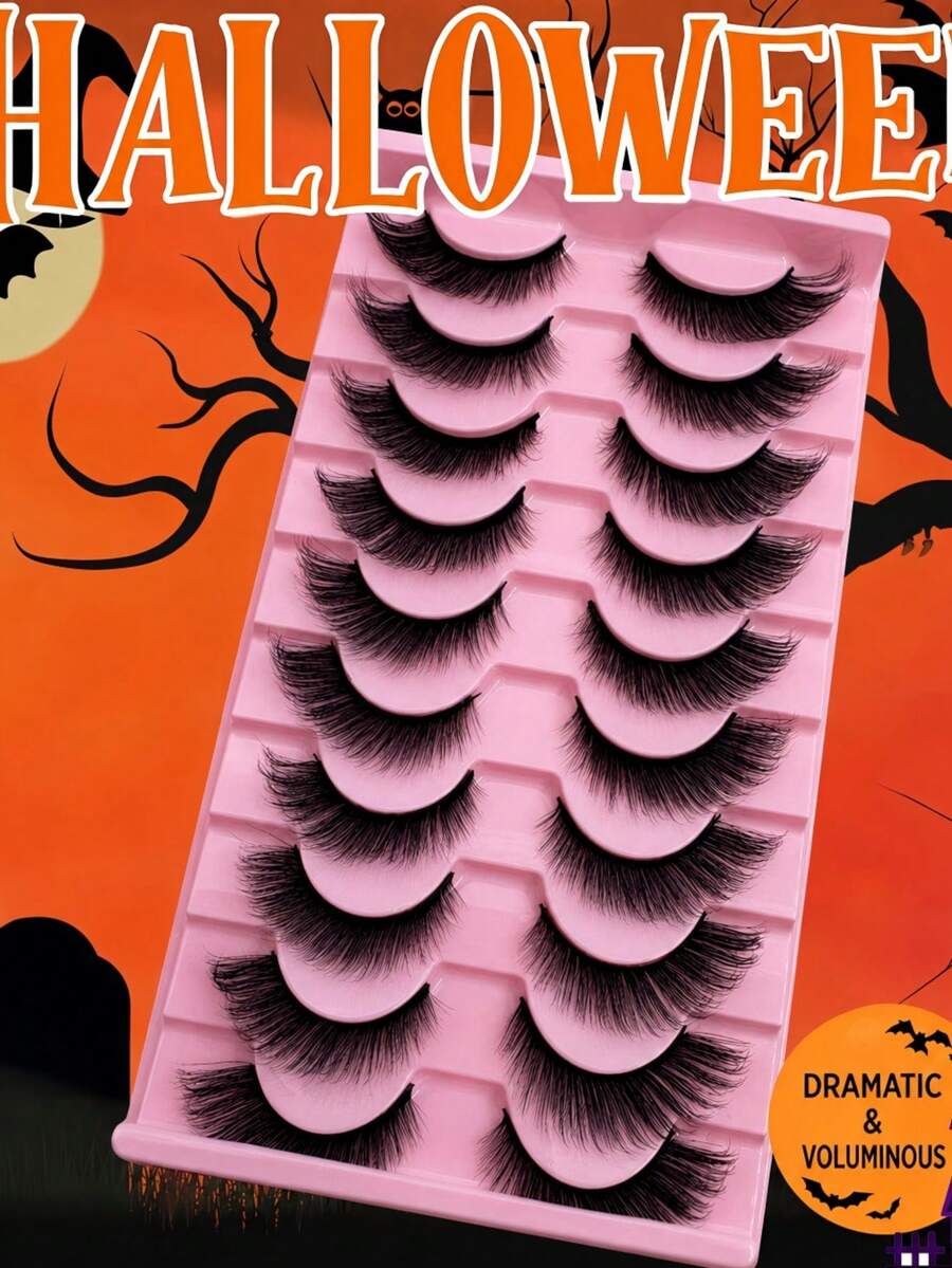 10 Pairs Soft Fluffy 3D Faux Mink Manga False Eyelashes, Exaggerated Thick Invisible Transparent Stem - Halloween Limited Makeup Essential, Reusable, Lightweight Manga Lashes, Suitable For Daily Charm And Special Occasions - View 1