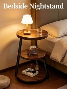 Living Room Sofa Side Table, Small Coffee Table, Storage Rack, Wooden Tabletop With Sturdy Metal Frame, Space Saving Nightstand, 3-Tier Display Accent Table For Home Decor Beside Sofa In Living Room & Bedroom - Multicolor - View 10