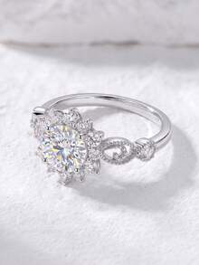 1件莫桑鑽戒指 浪漫1克拉雪花花朵戒指，適合女性冬季與日常配戴 - 銀色 - 查看 3