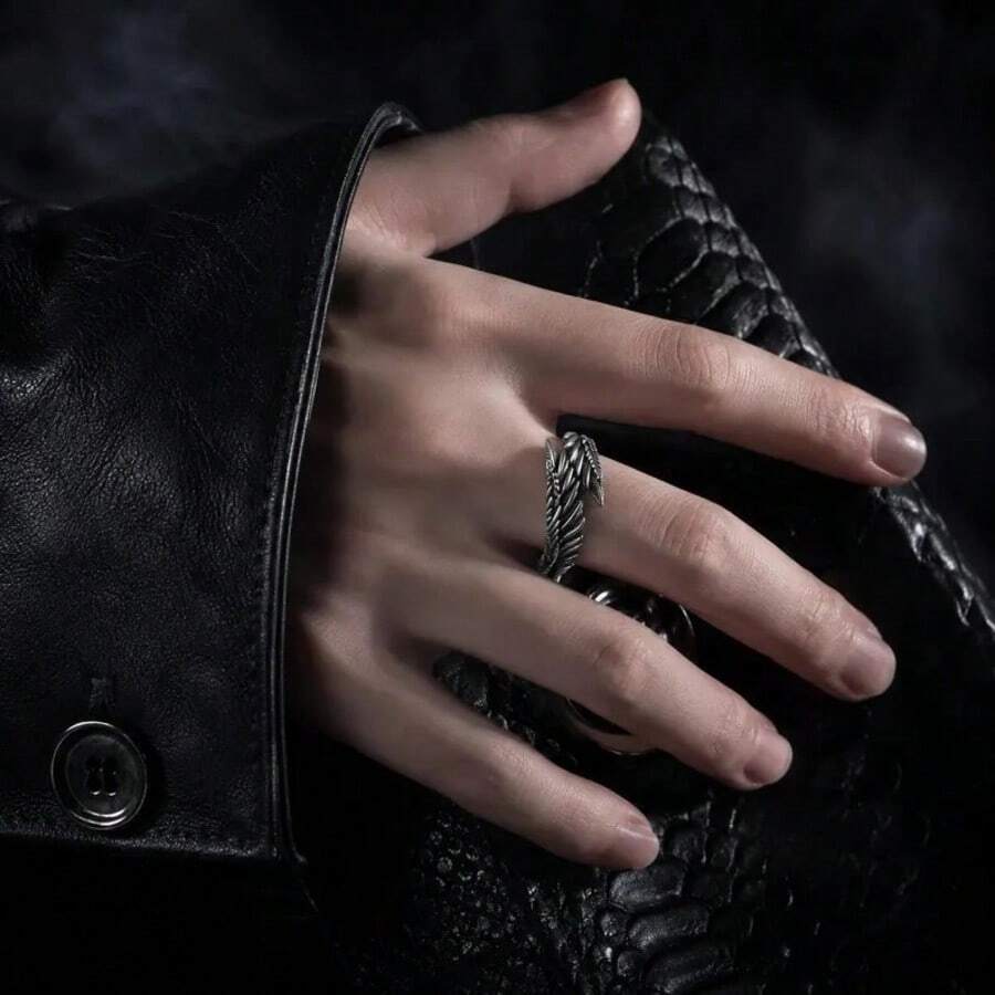 Caiyao Angel Wing Rings With Adjustable Open Band - Punk Devil Wings, Bypass Band, Promise Rings For Men, Women - Multicolor - View 1