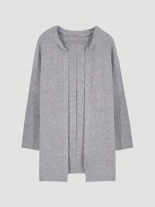 Women's Solid Color Knit Hooded Cardigan, Button Front, Plus Size, Casual Comfort, Minimalist Elegant Style Home, Office, Travel Autumn Winter - Grey - View 7