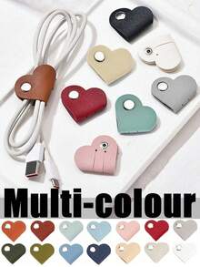 1 Mixed-Color Heart-Shaped Data Cable Storage Box, Earphone Cable Winder Storage Box, PU Leather Material, Suitable For Both Men And Women, Anti-Loss Cable Winder, Suitable For Halloween, Christmas, Thanksgiving Parties And Other Occasions, - Multicolor - View 9