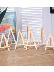 1/3-Piece Wooden Easel Frame, Wedding Table Card Holder, Photo Display Stand, Handmade Painting Artist Supplies, Home Decoration, Natural Wood Legs Display Stand, Conference And Wedding Table Card Holder, Painting And Craft Wooden Display Stand, Mini Easel, Multi-Functional Painting Display Stand, Triangular Phone Stand, Desktop Decorative Display Stand. - Wood Color - View 4