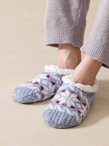 1/2 Pairs Snowflake Pattern Men's Lamb Wool Boat Socks, Thermal Lined Thickened Sleep Socks, Non-Slip Floor Socks, Men's Plush Shoe Covers - Multicolor - View 7