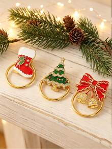 1pc Christmas Napkin Rings,Set Of 3 Metal Napkin Holders With Red Enamel Xmas Tree,Stocking And Bell Bow Design,Holiday Table Decor For Hotel, Restaurant,Family Dinner And Christmas Party,Seasonal Home Tabletop Accessories,Burgundy Christmas Decor - Multiple Colors and Styles - View 5