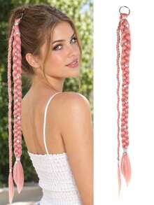 Braided Hair Extension With Star Charms, Long Ponytail Hair Piece For Women, Multiple Colors For DIY Hairstyles And Daily Styling - Multicolor - View 13
