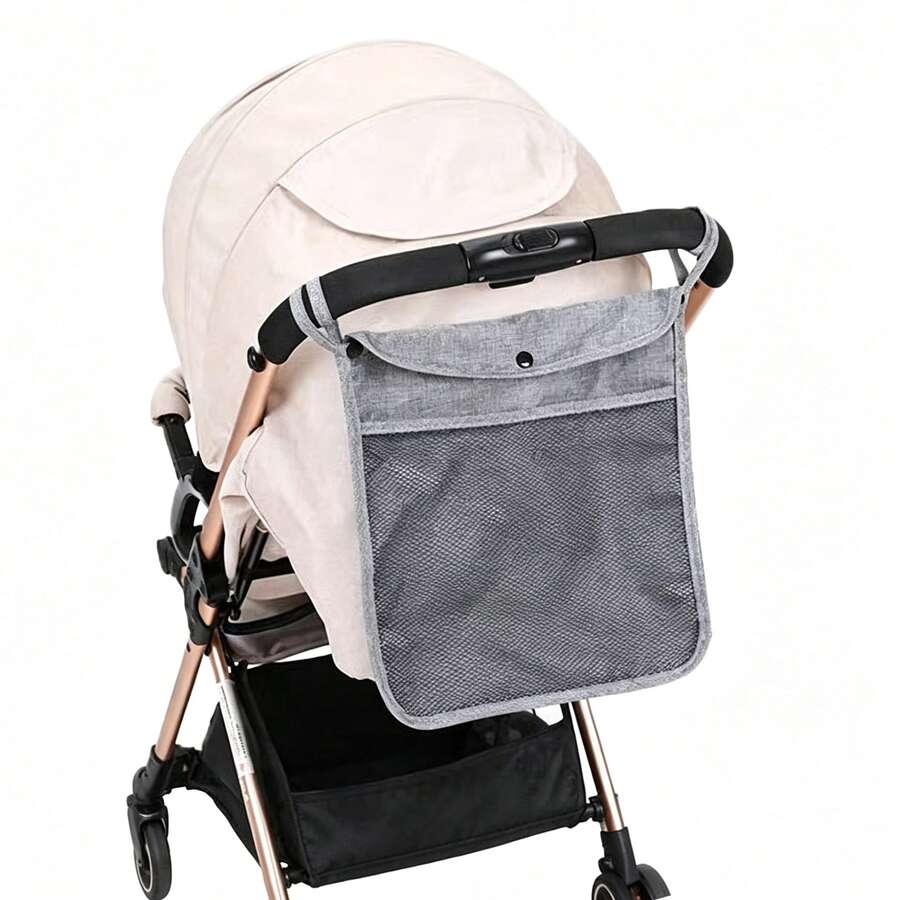 Baby Stroller Double Layer Mesh Storage Bag, Portable Outdoor Diaper Bottle Tissue Organizer Bag, Large Capacity Hanging Storage Pouch For Baby Carriage - As Shown - View 1