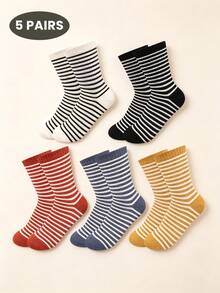 5 Pairs Women's Classic Retro Striped Design Mid-Calf Socks, Cute Casual Socks - Multicolor - View 8