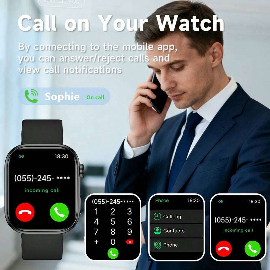 Lightweight & Comfortable 1.83 Inch Full Touch Screen Smart Watch Unisex Wireless Call Message Notification Multiple Sports Modes Ideal Holiday Gift Choice