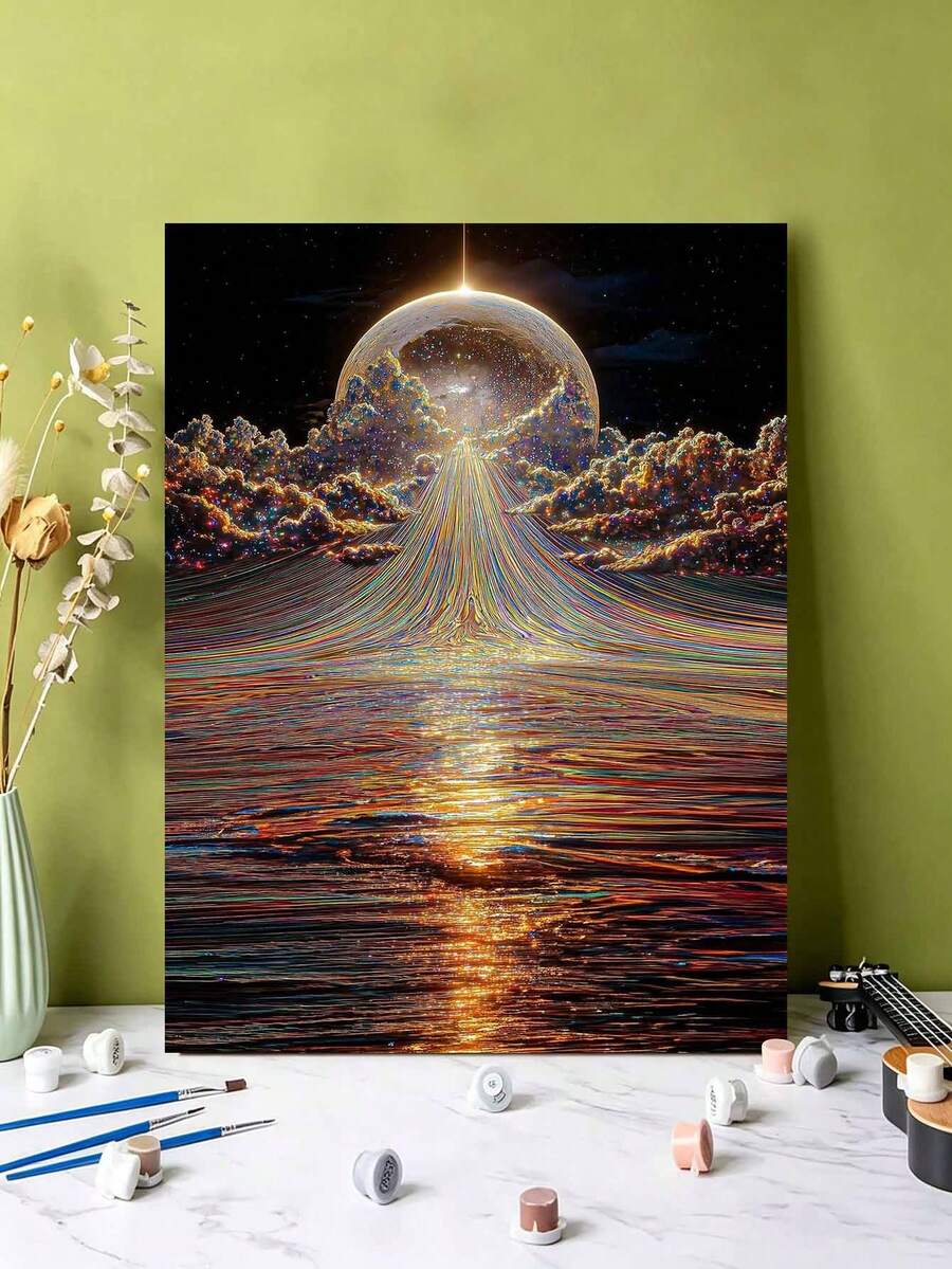 DIY Celestial Light Rays Over Radiant Cosmic Ocean (Frameless Or Framed 8x12 / 16x20 Inches) Paint By Numbers Kit (Acrylic) Arts & Crafts For Adult Beginners, Home Wall Decor, And Holiday Gifts - Sets - View 1