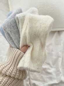1/3/6 Pairs Solid Color Polka Dot Fuzzy Knitted Socks, Long/Mid-Calf Thermal Lined Warm Socks, Autumn/Winter Ins Style - Multicolor - View 9