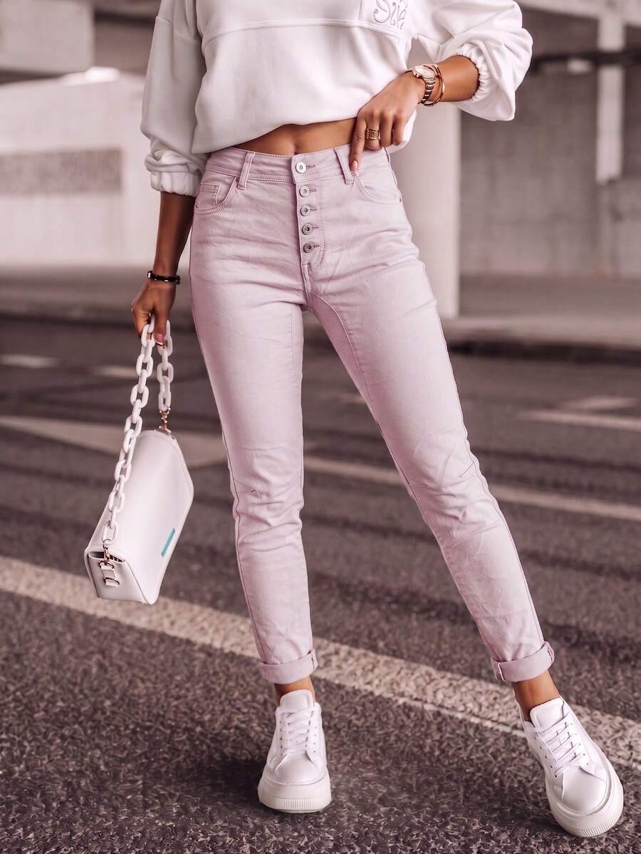 Women's High Waist Elastic Harem Pants, Spring/Autumn Multi-Color Washed Slim Fit Boyfriend Style Daily Multi-Button Elastic Tight Vintage Casual Pants