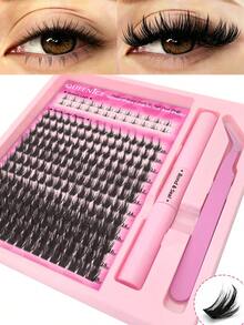 DIY Lash Extension Set With Wispy Spiked Clusters, Natural False Eyelashes And Bottom Lashes, Lightweight Reusable Individual Lash Segments For Easy Application, Soft Fluffy Lashes With Bond & Seal And Applicator Tweezers - Black - View 8