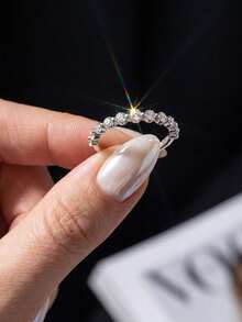 1pc Moissanite Ring Vintage 2mm Round Diamond Milgrain Band Perfect For Women's Wedding And Everyday Wear - Silver - View 3