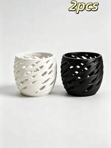 Hollow Breathable Flower Pot, Special For Caudiciform Succulents & Cacti, Creative Spiral Multi-Hole Root Control Planter, Black & White Dual Color - Hollow Planter - View 13
