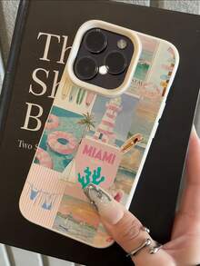 1pc White Matte Minimalist Lens Protection Beach Lighthouse & Coconut Tree Pattern Phone Case Personalized Compatible With IPhone 16 Pro Max/18/17/16/15/14 Plus/13/12/11 Protective Shell Air Compatible With Samsung Series - Multicolor - View 3