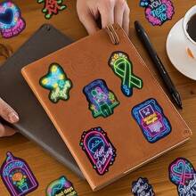 100 buah Stiker Kesehatan Mental Neon, Stiker Grafiti Neon Kecil dan Segar untuk Botol Minum, Laptop, Ponsel, Stiker Fluorescent Gelap - Light Grey - View 7