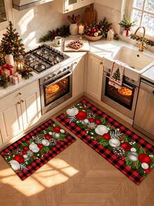 1/2/3pcs Red Christmas Lantern Pattern Kitchen Mat Set, Machine Washable Entryway Rug, Outdoor Mat, Small Area Rug, Creative Art Microfiber Carpet, Felt Material, Suitable For Bathroom, Living Room, Bedroom, Kitchen And Entrance Decor, Can Be Used As Christmas Gift - Multicolor - View 5