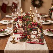 1/2pcs Vintage Santa Claus & Snowman Wooden Decorative Figurines, Wreath Arch Design, Rustic Style, Suitable For Home, Holiday Party, Country Dining Table Decor Gift, Christmas Decoration - Christmas Ornament - View 6