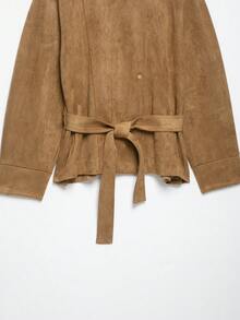 DEEKA Autumn New Women's European And American Style Fashion Minimalist Versatile Belted Suede Texture Effect Jacket - Khaki - View 8