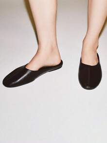 Women's Fashion Summer Suede One-Strap Retro Flat Slide Sandals Open Back Versatile Shoes - Brown - View 5