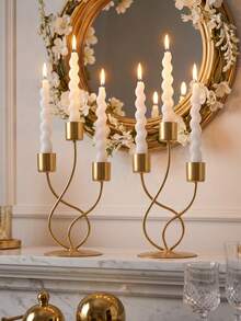 3-Arm Metal Candelabra Candle Holder, Wedding Candle Stand, Candlelight Dinner, Party Dinner, Home Dining Table Decor, Table Centerpiece, Birthday Party, Wedding Dining, Home Decor, Gift Candelabra - Elegant Style - View 1