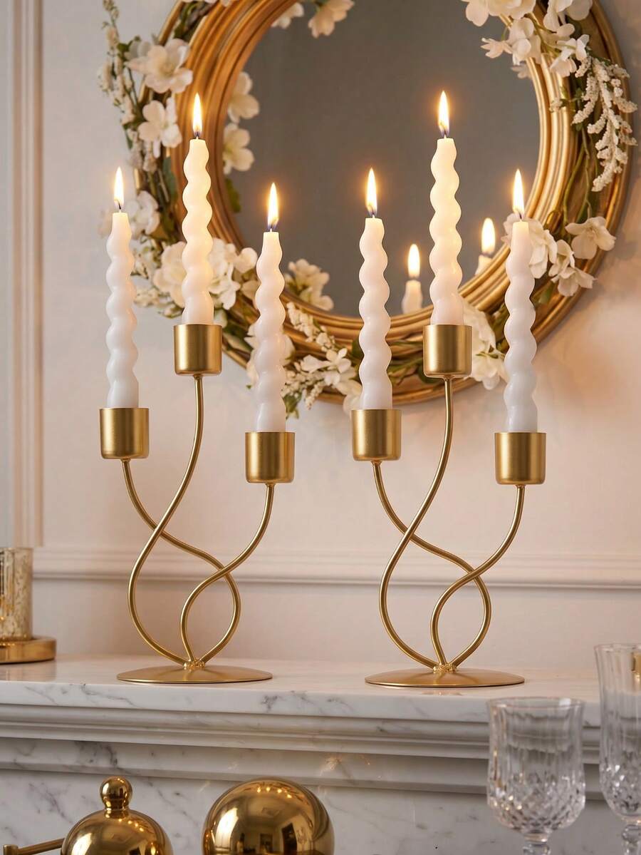 3-Arm Metal Candelabra Candle Holder, Wedding Candle Stand, Candlelight Dinner, Party Dinner, Home Dining Table Decor, Table Centerpiece, Birthday Party, Wedding Dining, Home Decor, Gift Candelabra - Elegant Style - View 1