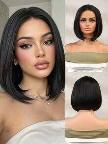 FIVE STARS Elegant Mid-Length Straight Wig With Bangs - Rose Net Cap, Heat-Resistant Synthetic Fiber, Wigs For Women,For Daily,Party,Cosplay,Halloween HOT - Multicolor - View 13