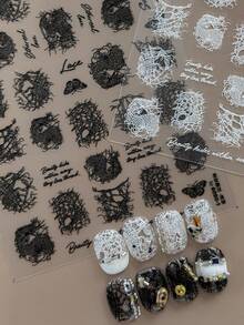 Romantic Thin Soft Lace Nail Stickers 1Sheet, 3D Embossed Hollow Mesh Lace Butterfly Text Pattern Self-Adhesive Nail Decals, Autumn DIY Nail Art Decorations - Multicolor - View 4