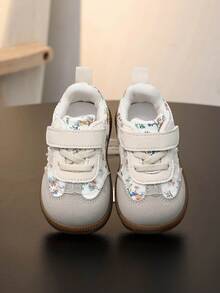 1 Pair Girls Lace Trim Lace-Up Shoes, Soft Sole Toddler Walking Shoes, Casual Sneakers For Spring And Autumn - Beige - View 3