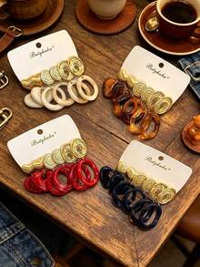Betykuku 6/24pcs European & American Fashion Colorful Resin Metal Gold Stud Earrings Set - White - View 4