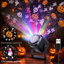 LED Halloween Projector Light 360° Dynamic Projection Smart Lamp, Includes Pumpkin, Ghost, Skeleton, Spider Patterns, Creates Wall & Ceiling Atmosphere Night Light, USB Powered Festival Party Home Decor Light - Black - View 1