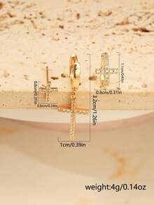 Nooxian 1 Set Gold Rhinestone Cross Earrings 3pcs Set Full Rhinestone Cross Studs + Cross Ear Cuffs + Cross Pendant Hoop Earrings Cool Layered Earring Set - Yellow Gold - View 5