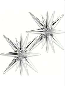 2pcs 4D Silver Star Shaped Foil Balloons, 14-Angle Star Explosion Balloons, 22 Inch Balloons, Birthday Wedding Anniversary Party Decoration - Multicolor - View 7