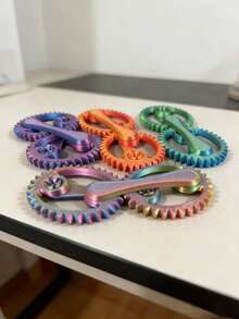 1pc 3D Printed Smooth Rotating Stress Relief Gear, Small Desktop Fidget Toy - Multicolor - View 1