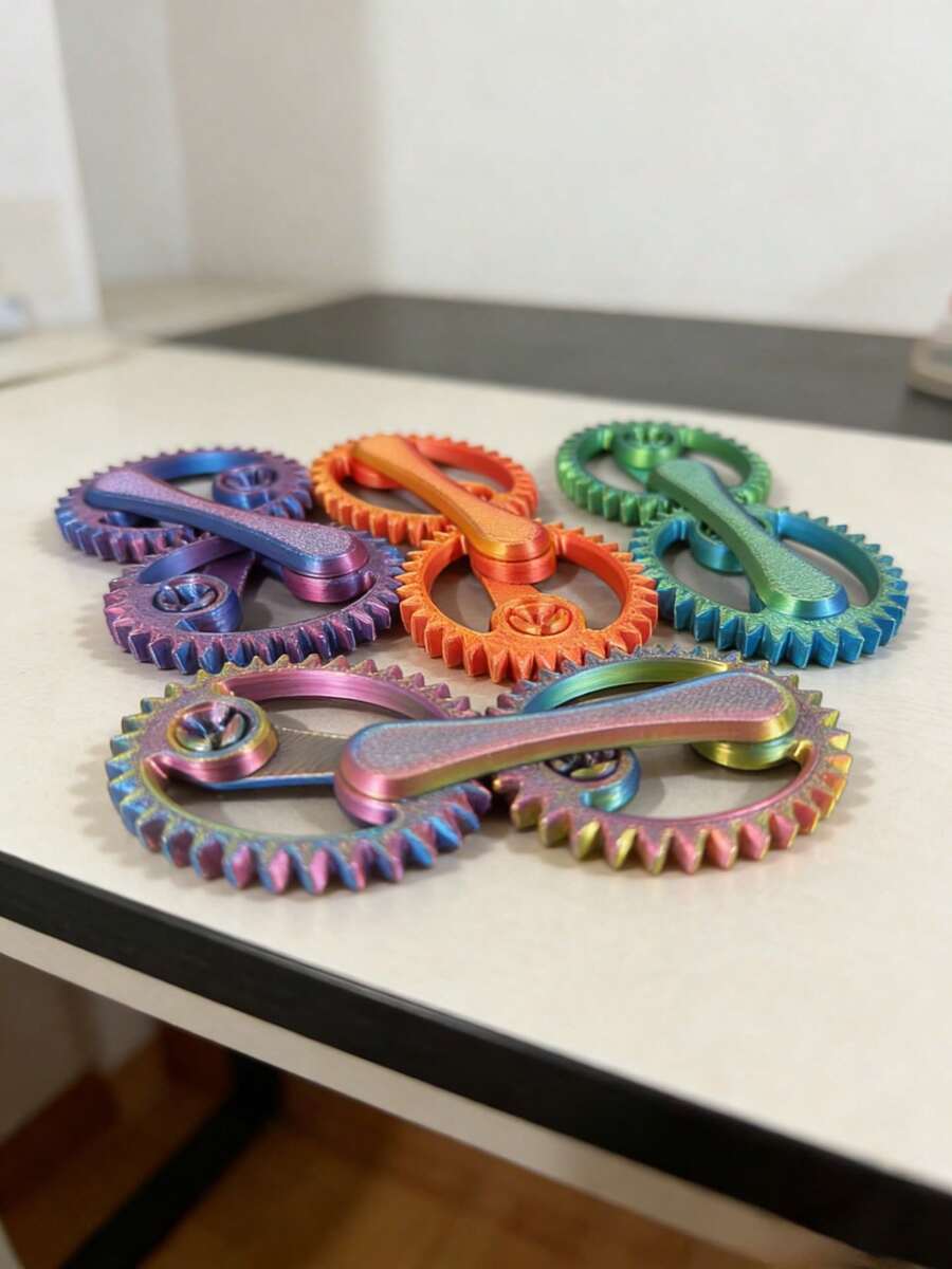 1pc 3D Printed Smooth Rotating Stress Relief Gear, Small Desktop Fidget Toy - Multicolor - View 1
