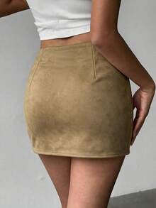 Dila Polly Women's Autumn Casual Napoleon Vintage Suede Mini Skirt, Fashionable Versatile Skirt With Built-In Shorts - Brown - View 5