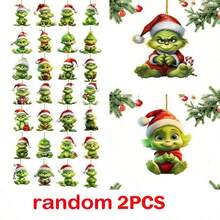 The Grinch 20/12/2 قطعة ديكورات عيد الميلاد، زينة معلقة، ديكور شجرة عيد الميلاد المرح للمنزل Grin-Ch 2D (أسلوب عشوائي) - متعدد الألوان - مشاهدة 7
